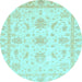 Round Machine Washable Oriental Light Blue Modern Rug, wshabs3396lblu