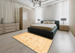 Abstract Orange Oriental Rug in a Bedroom, abs3396