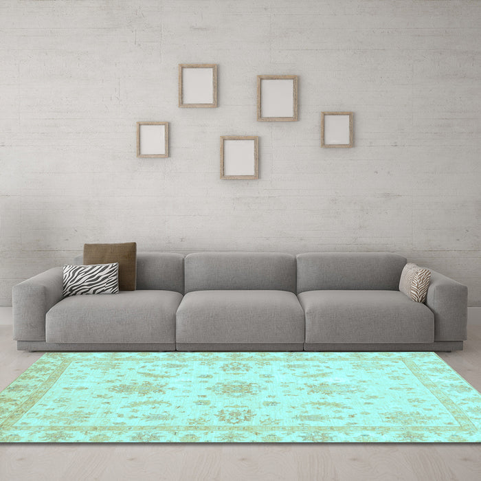 Machine Washable Oriental Light Blue Modern Rug in a Living Room, wshabs3396lblu