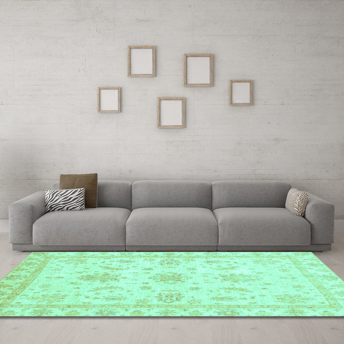 Machine Washable Oriental Turquoise Modern Area Rugs in a Living Room,, wshabs3396turq