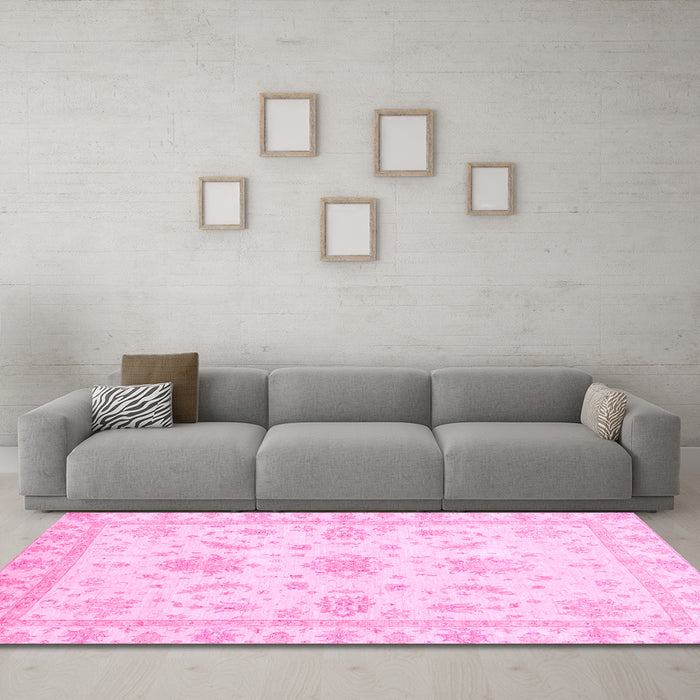 Machine Washable Oriental Pink Modern Rug in a Living Room, wshabs3396pnk