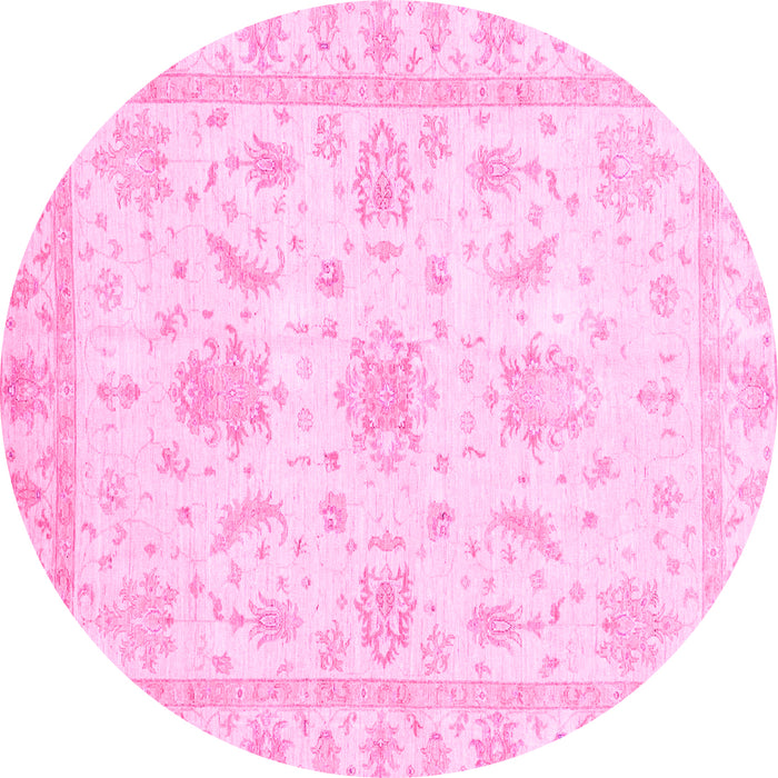 Round Machine Washable Oriental Pink Modern Rug, wshabs3396pnk