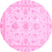 Round Machine Washable Oriental Pink Modern Rug, wshabs3396pnk