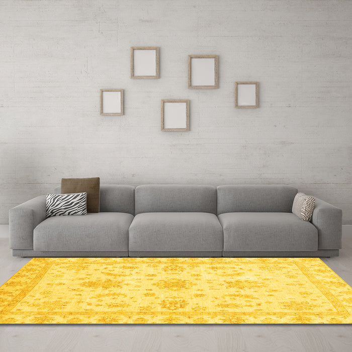 Machine Washable Oriental Yellow Modern Rug in a Living Room, wshabs3396yw
