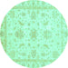 Round Machine Washable Oriental Turquoise Modern Area Rugs, wshabs3396turq