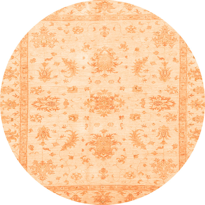 Round Machine Washable Oriental Orange Modern Area Rugs, wshabs3396org