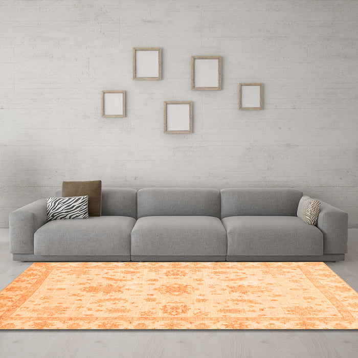 Machine Washable Oriental Orange Modern Area Rugs in a Living Room, wshabs3396org