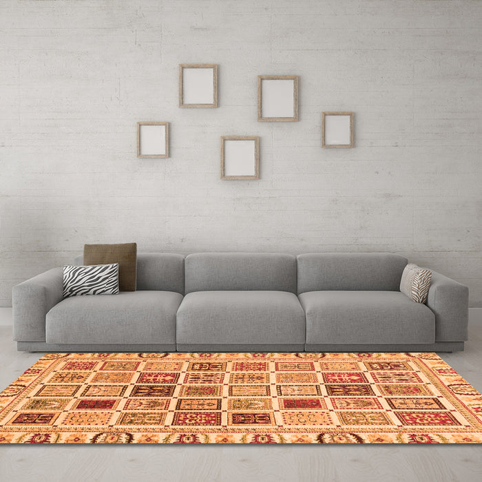 Machine Washable Oriental Orange Modern Area Rugs in a Living Room, wshabs3397org