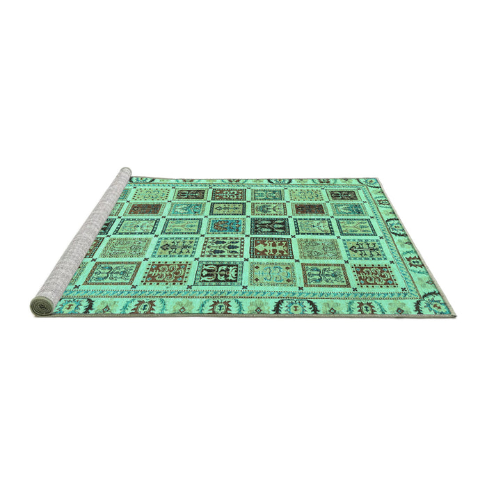 Sideview of Machine Washable Oriental Turquoise Modern Area Rugs, wshabs3397turq