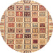 Round Abstract Chestnut Red Oriental Rug, abs3397