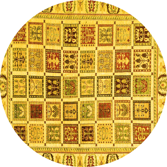 Round Machine Washable Oriental Yellow Modern Rug, wshabs3397yw
