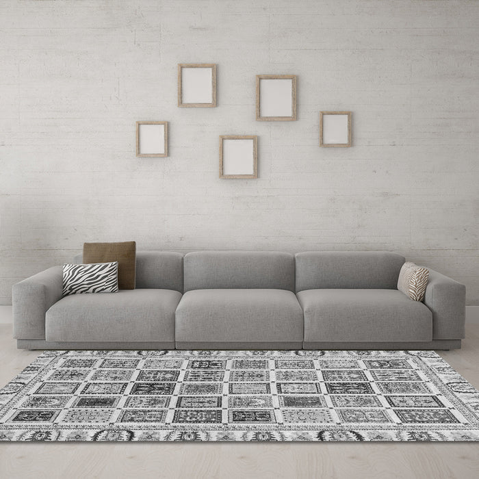 Machine Washable Oriental Gray Modern Rug in a Living Room,, wshabs3397gry