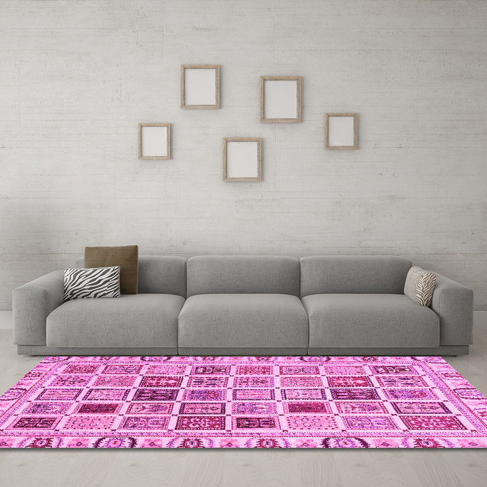 Machine Washable Oriental Pink Modern Rug in a Living Room, wshabs3397pnk
