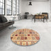 Round Abstract Chestnut Red Oriental Rug in a Office, abs3397