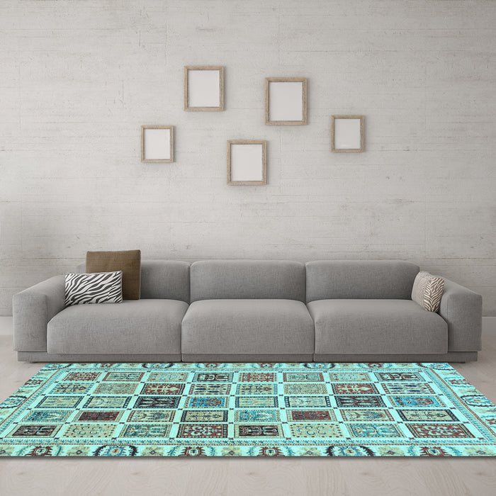 Machine Washable Oriental Light Blue Modern Rug in a Living Room, wshabs3397lblu