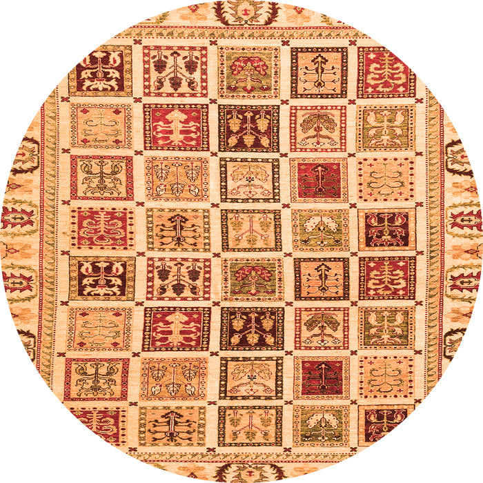 Round Machine Washable Oriental Orange Modern Area Rugs, wshabs3397org