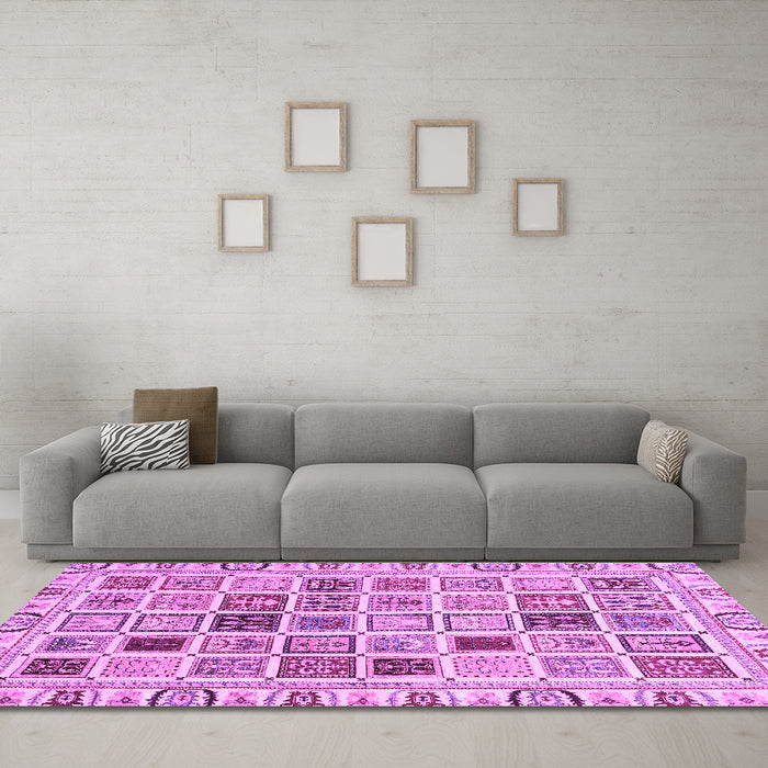 Machine Washable Oriental Purple Modern Area Rugs in a Living Room, wshabs3397pur