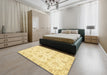 Abstract Mustard Yellow Oriental Rug in a Bedroom, abs3398