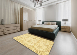 Abstract Mustard Yellow Oriental Rug in a Bedroom, abs3398