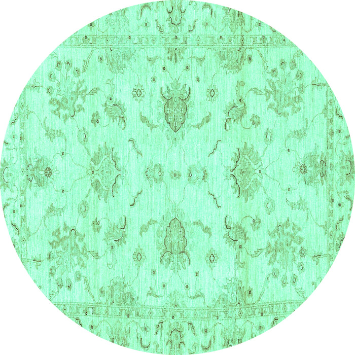 Round Machine Washable Oriental Turquoise Modern Area Rugs, wshabs3398turq