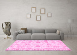 Machine Washable Oriental Pink Modern Rug in a Living Room, wshabs3398pnk