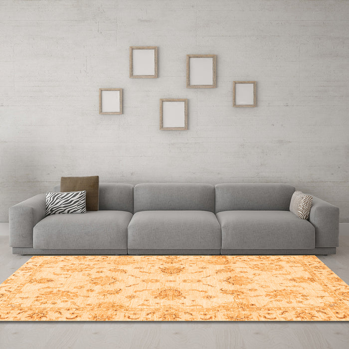 Machine Washable Oriental Orange Modern Area Rugs in a Living Room, wshabs3398org