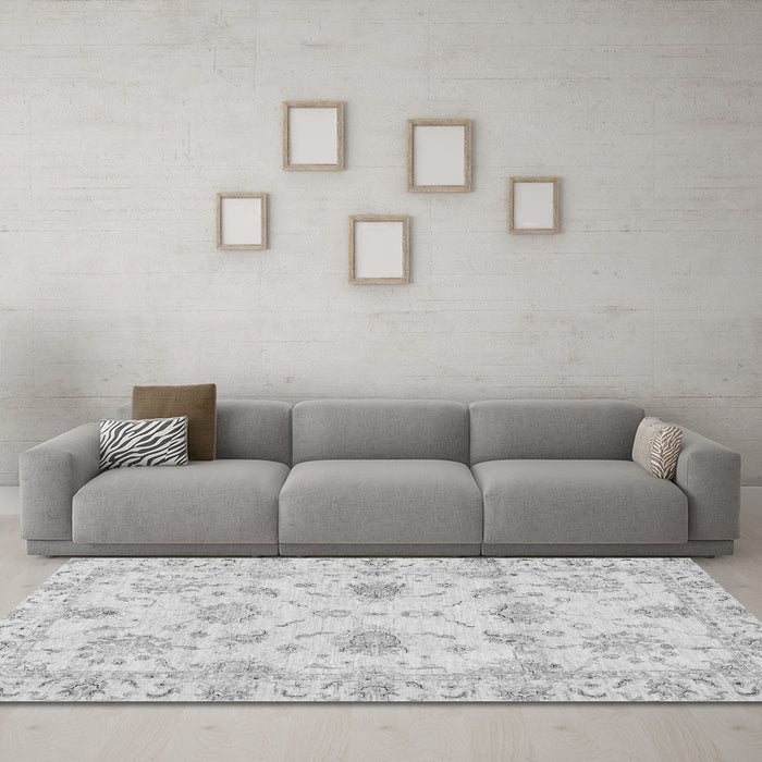 Machine Washable Oriental Gray Modern Rug in a Living Room,, wshabs3398gry