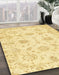 Abstract Mustard Yellow Oriental Rug in Family Room, abs3398