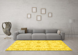 Machine Washable Oriental Yellow Modern Rug in a Living Room, wshabs3398yw