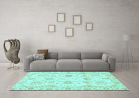 Machine Washable Oriental Light Blue Modern Rug, wshabs3398lblu