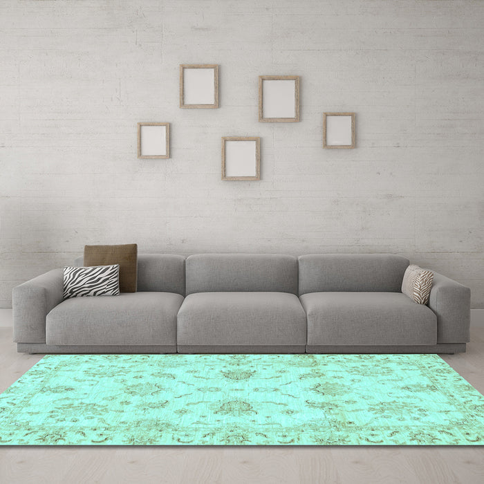 Machine Washable Oriental Light Blue Modern Rug in a Living Room, wshabs3398lblu