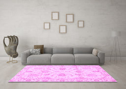 Machine Washable Oriental Purple Modern Area Rugs in a Living Room, wshabs3398pur