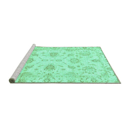 Sideview of Machine Washable Oriental Turquoise Modern Area Rugs, wshabs3398turq