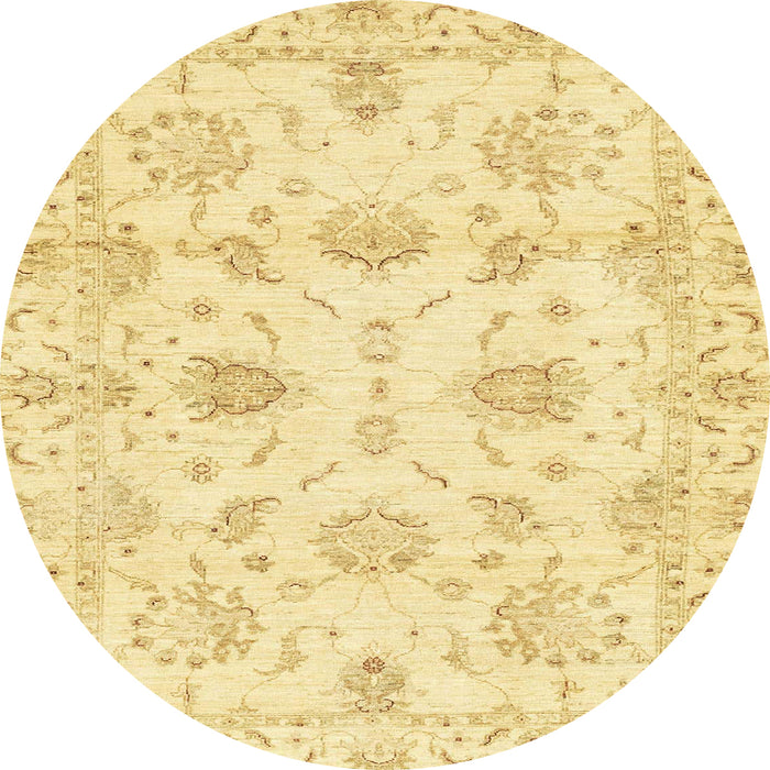 Round Abstract Mustard Yellow Oriental Rug, abs3398