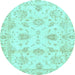 Round Machine Washable Oriental Light Blue Modern Rug, wshabs3398lblu