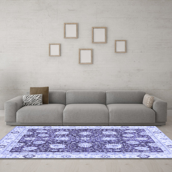Machine Washable Oriental Blue Modern Rug in a Living Room, wshabs3399blu