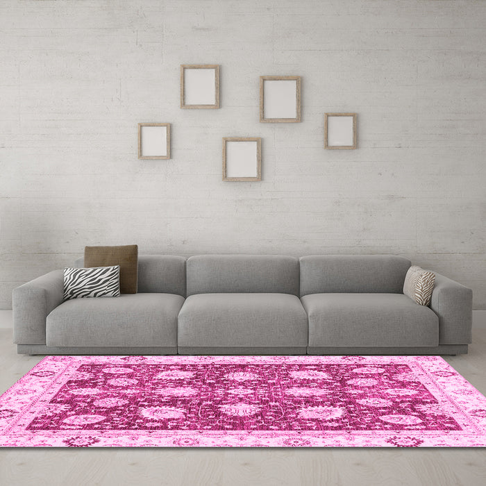 Machine Washable Oriental Pink Modern Rug in a Living Room, wshabs3399pnk