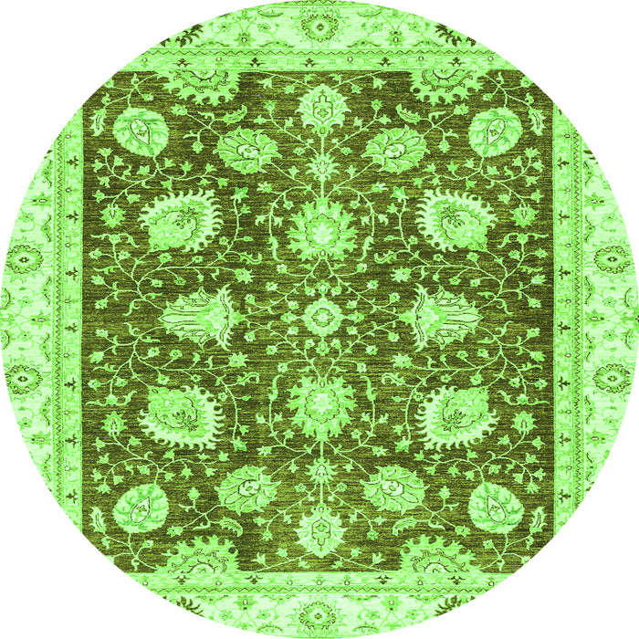 Round Machine Washable Oriental Green Modern Area Rugs, wshabs3399grn