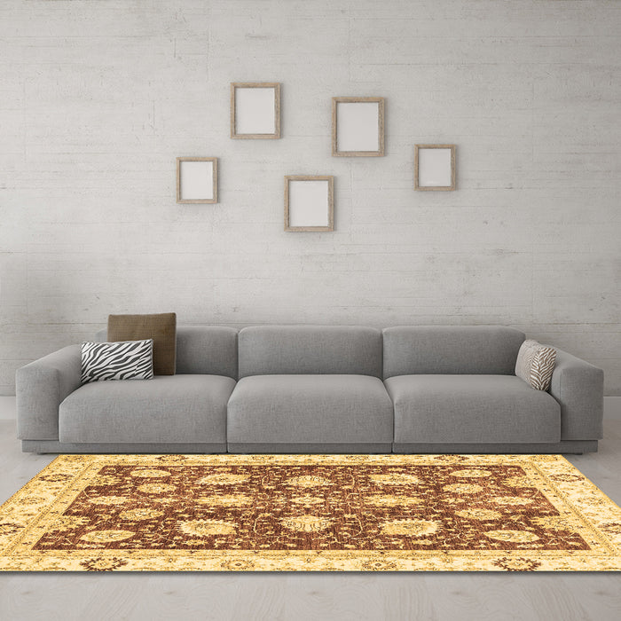 Machine Washable Oriental Brown Modern Rug in a Living Room,, wshabs3399brn