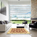 Square Abstract Mustard Yellow Oriental Rug in a Living Room, abs3399