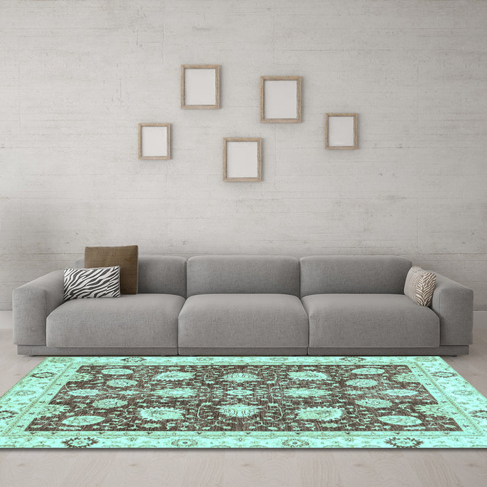 Machine Washable Oriental Light Blue Modern Rug in a Living Room, wshabs3399lblu
