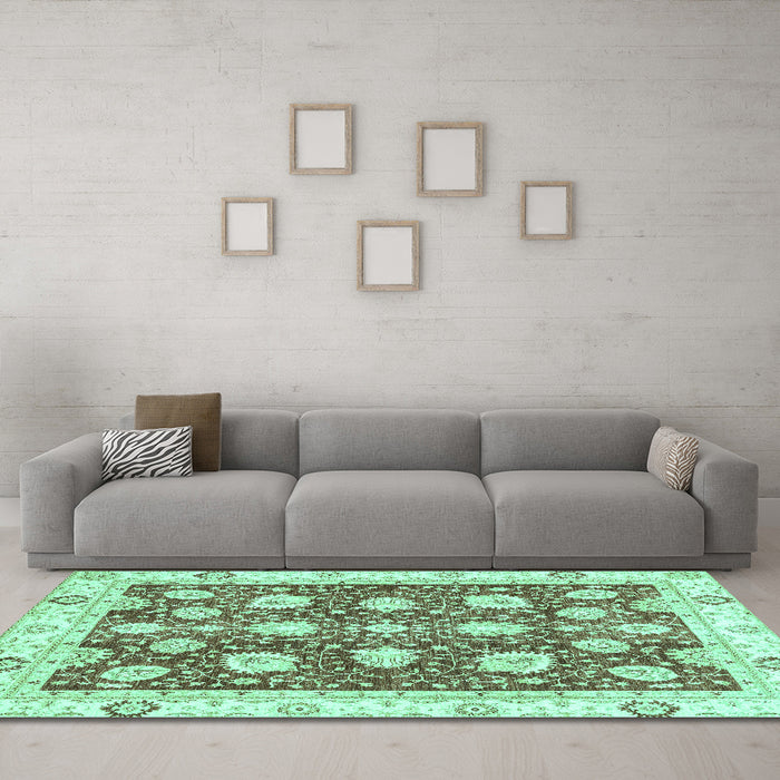 Machine Washable Oriental Turquoise Modern Area Rugs in a Living Room,, wshabs3399turq