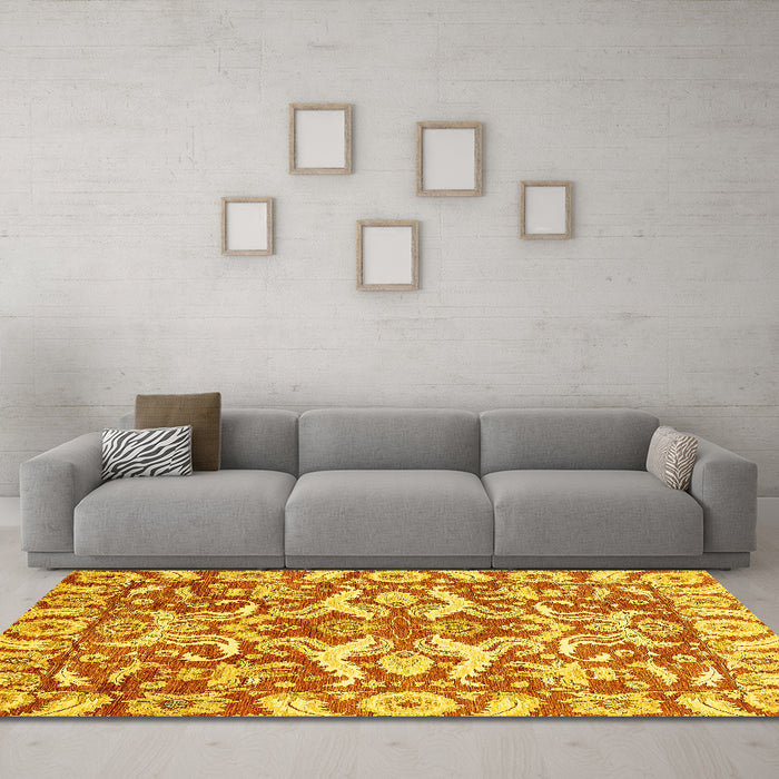 Machine Washable Abstract Yellow Modern Rug in a Living Room, wshabs339yw