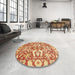 Round Machine Washable Abstract Chrome Gold Yellow Rug in a Office, wshabs339