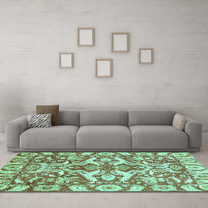 Machine Washable Abstract Turquoise Modern Area Rugs in a Living Room,, wshabs339turq