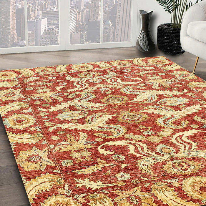 Abstract Chrome Gold Yellow Modern Rug in Family Room, abs339