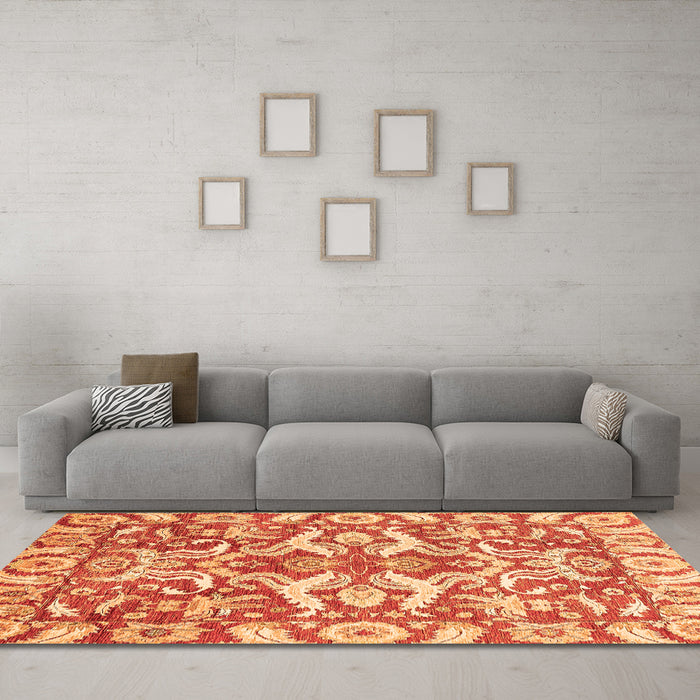 Machine Washable Abstract Orange Modern Area Rugs in a Living Room, wshabs339org