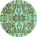 Round Machine Washable Abstract Turquoise Modern Area Rugs, wshabs339turq