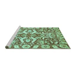 Sideview of Machine Washable Abstract Turquoise Modern Area Rugs, wshabs339turq