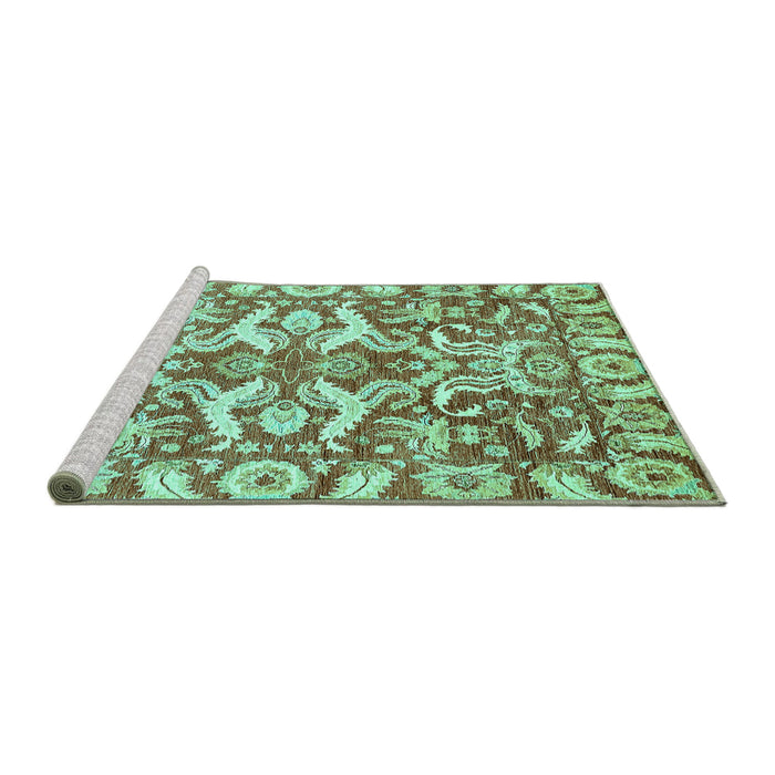 Sideview of Machine Washable Abstract Turquoise Modern Area Rugs, wshabs339turq